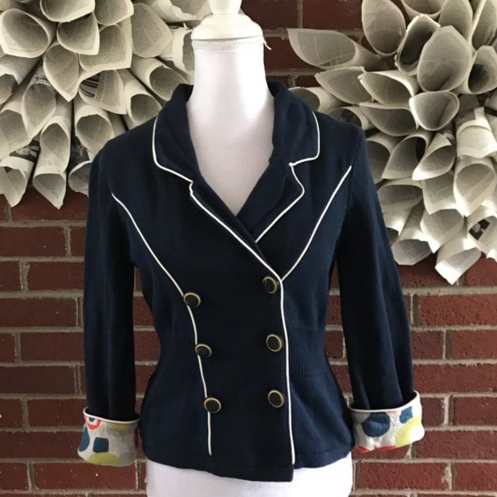 Anthropologie Sparrow Small Knit Blazer Navy